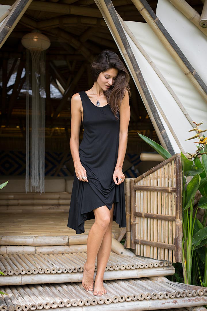Bamboo Flow Dress - Deep Black