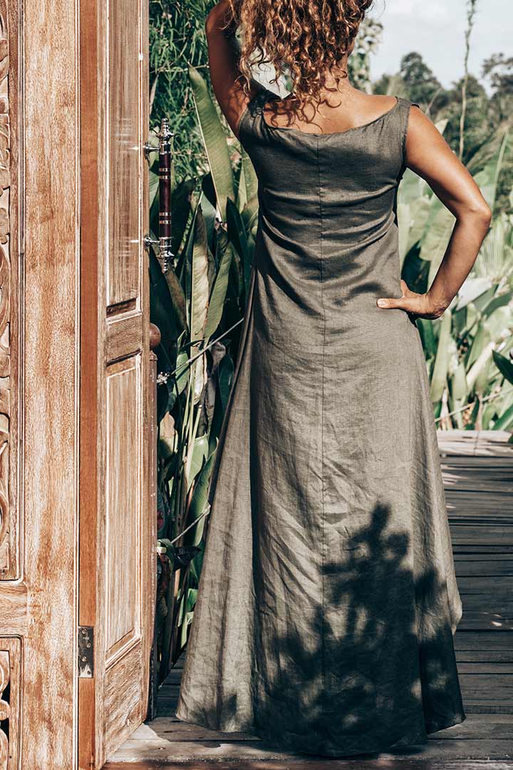 Crescent Moon Linen Dress - Charcoal Chameleon