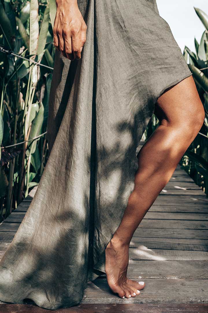Crescent Moon Linen Dress - Charcoal Chameleon