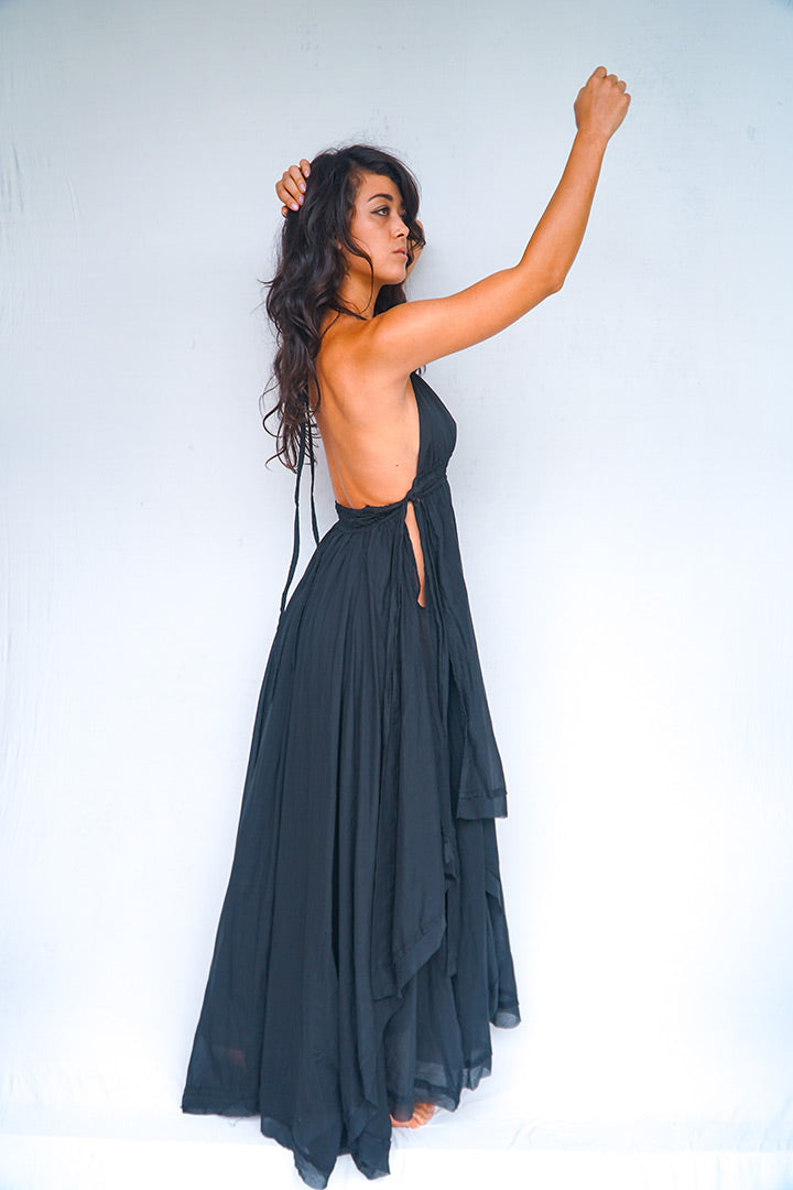 Desert Muse Linen Dress - Deep Black