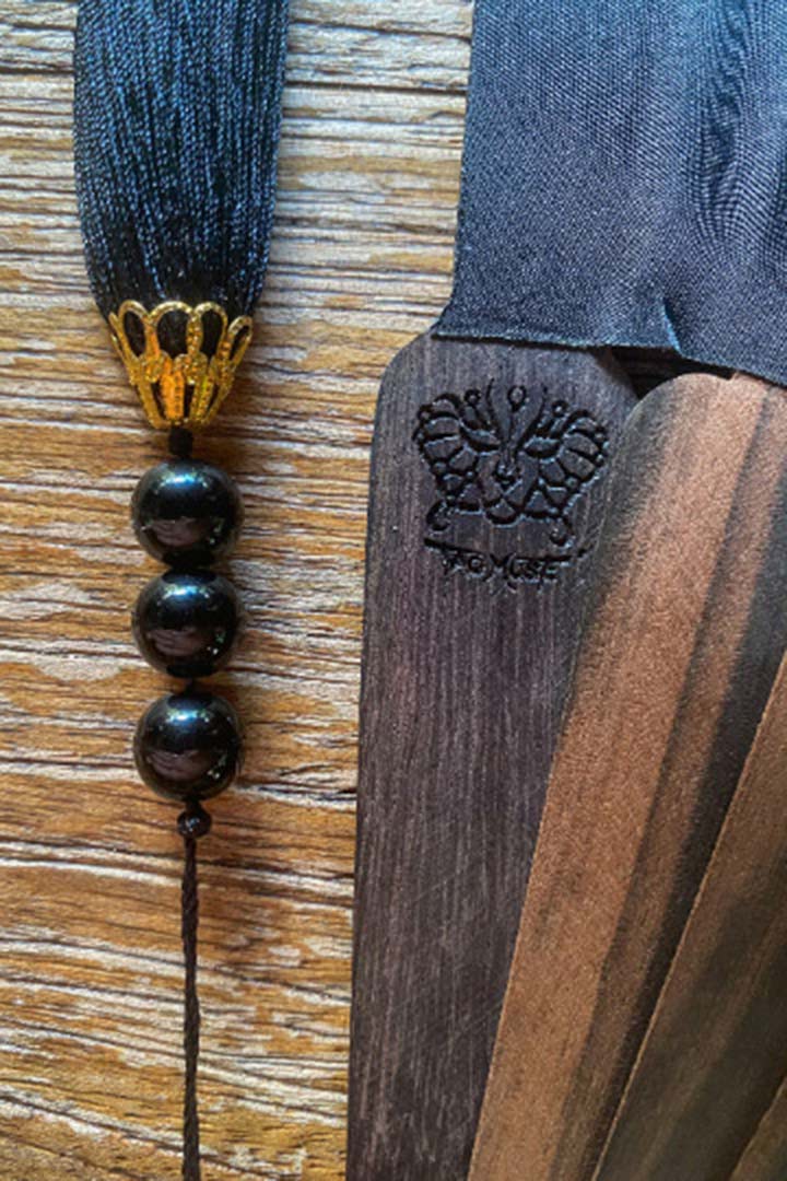 Ebony wood Black Dragon Silk Fan