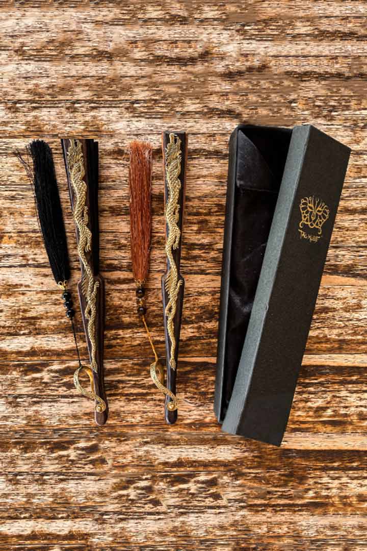 Ebony wood Black Dragon Silk Fan