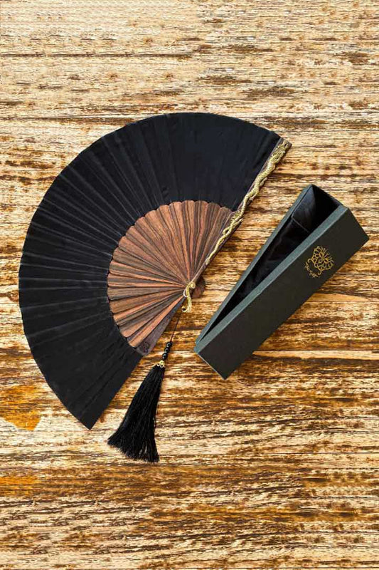 Ebony wood Black Dragon Silk Fan