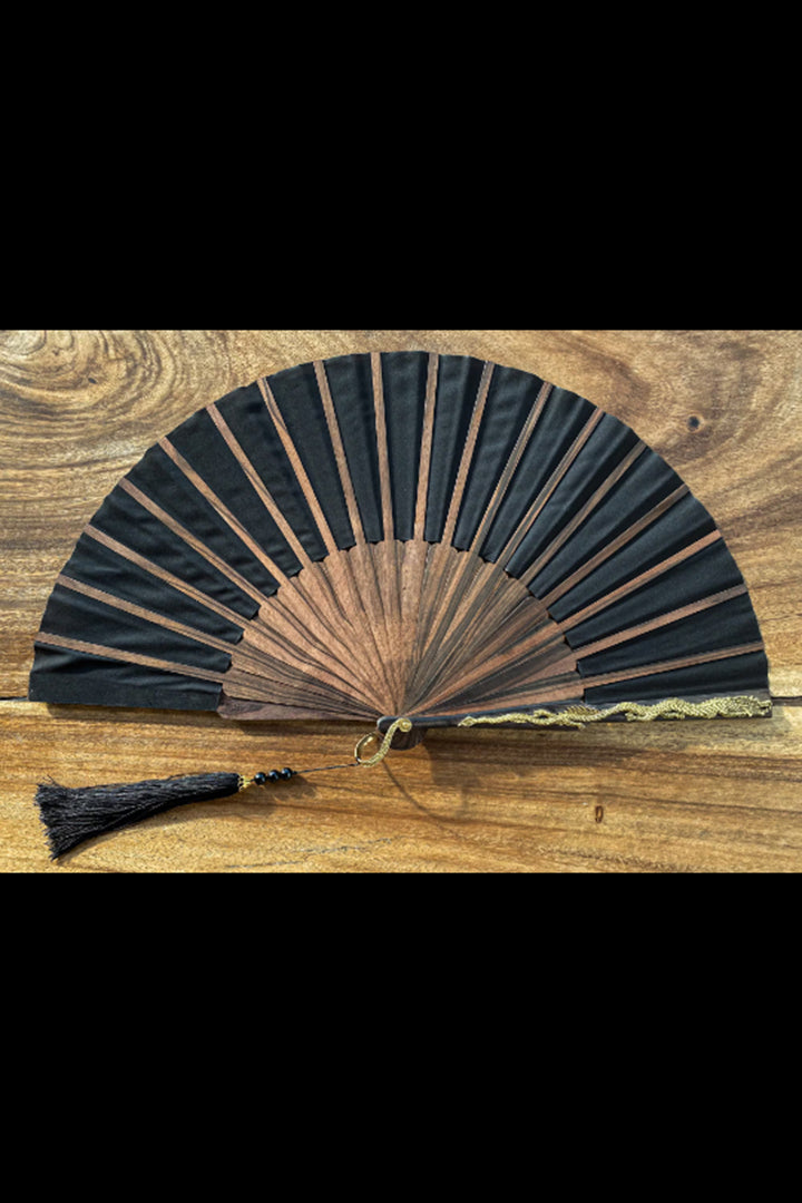 Ebony wood Black Dragon Silk Fan