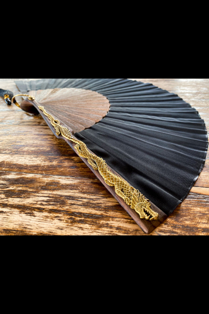 Ebony wood Black Dragon Silk Fan