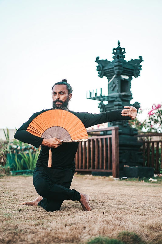Ebony wood Golden Dragon Silk Fan