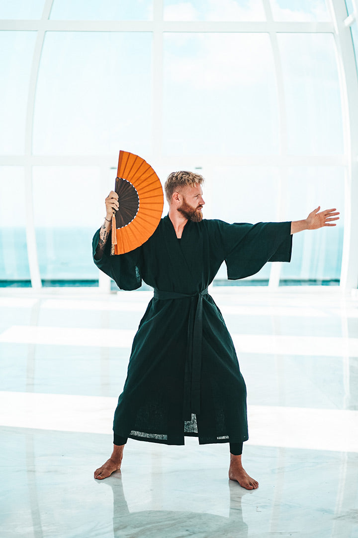 Ebony wood Golden Dragon Silk Fan