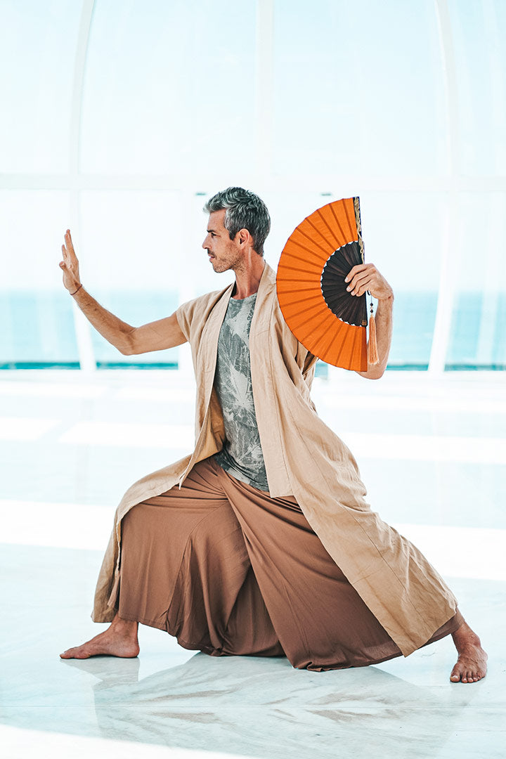 Ebony wood Golden Dragon Silk Fan
