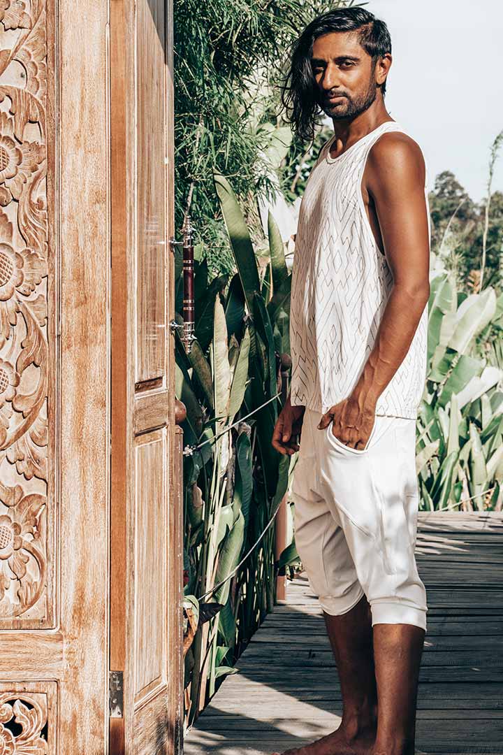 Men's 100% Bamboo Tank with Golden Design Pattern - Orchid White