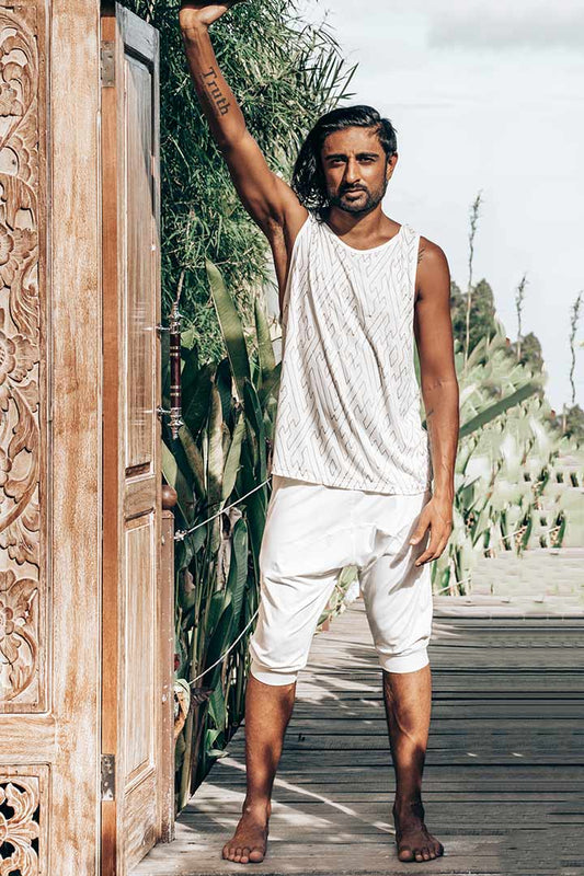 Men's 100% Bamboo Tank with Golden Design Pattern - Orchid White