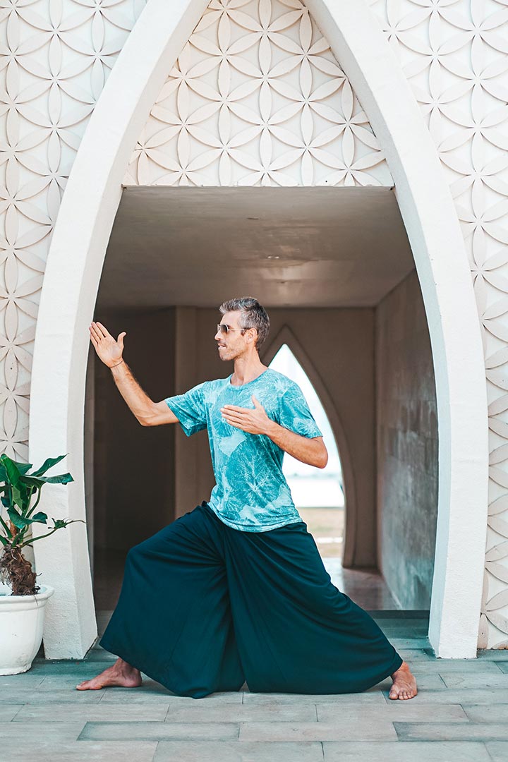 Men`s 100% Bamboo Organic Indigo Plant Dye Oversized T-Shirt - Blue White