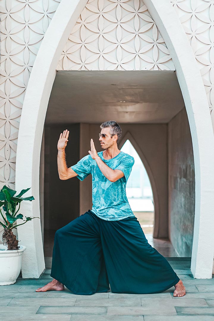 Men`s 100% Bamboo Organic Indigo Plant Dye Oversized T-Shirt - Blue White