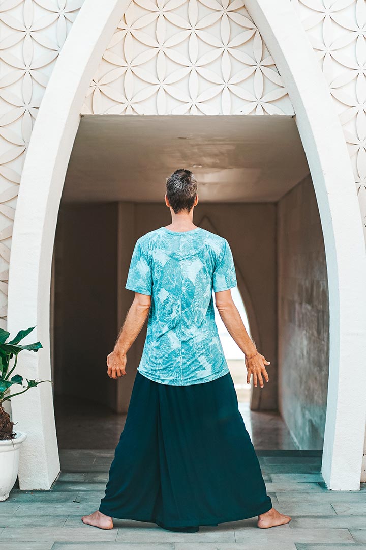 Men`s 100% Bamboo Organic Indigo Plant Dye Oversized T-Shirt - Blue White