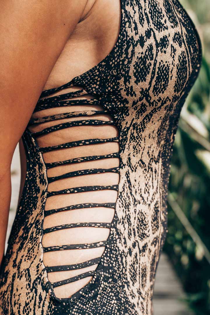 Snake Printed Priestess Ritual Dress - Black / Golden Snake