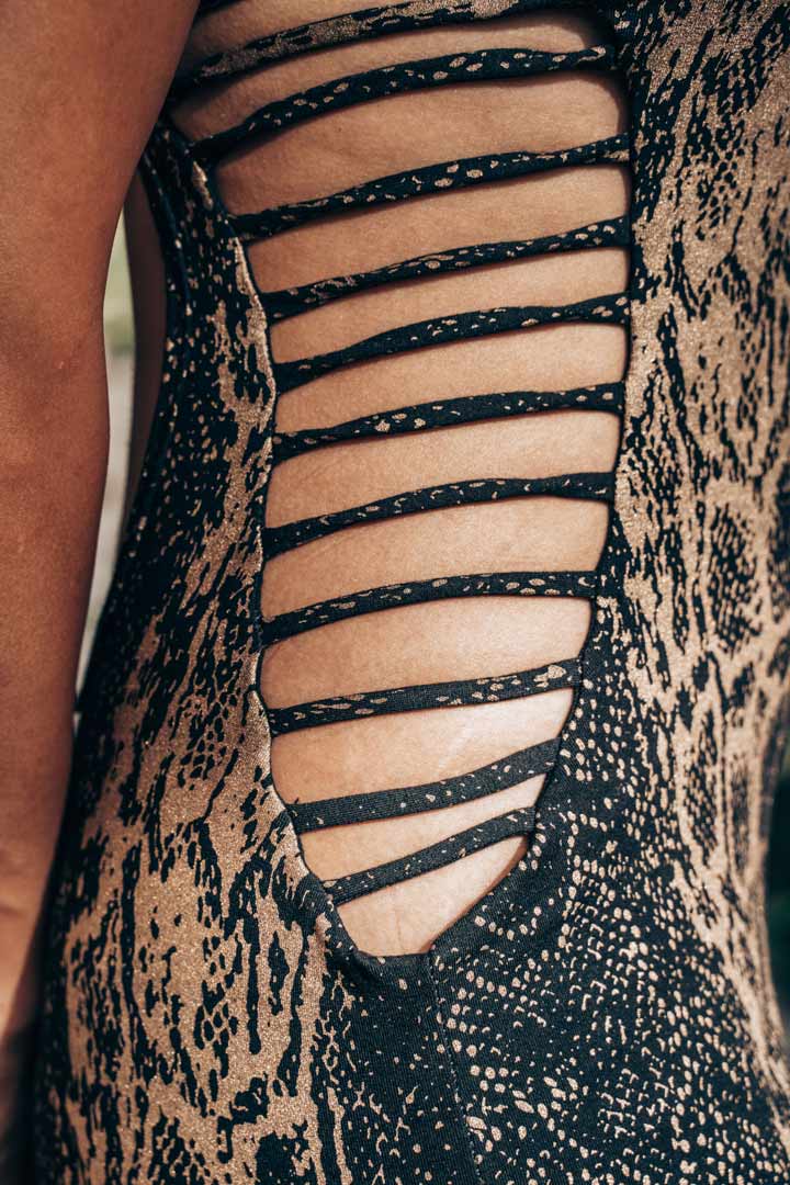 Snake Printed Priestess Ritual Dress - Black / Golden Snake