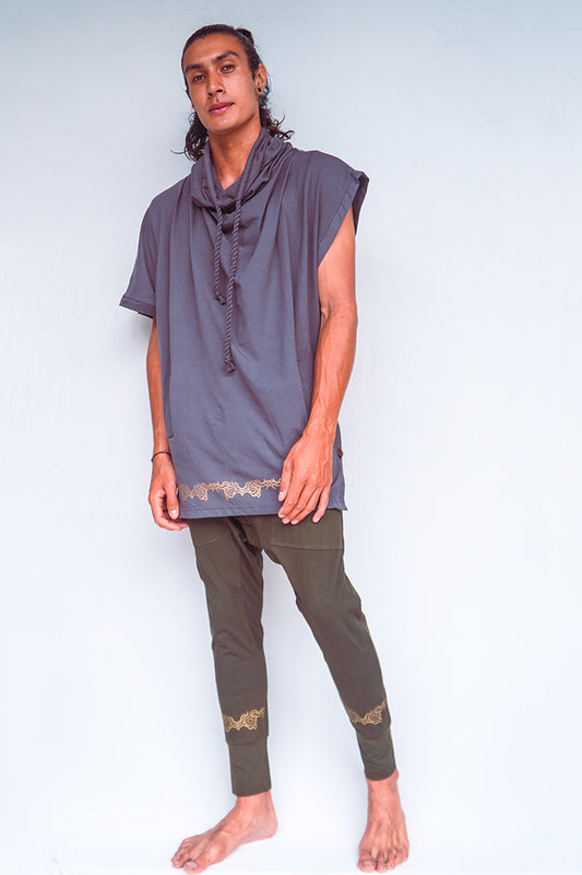 Tao Asymmetrical Top with Gold Print - Chameleon Charcoal
