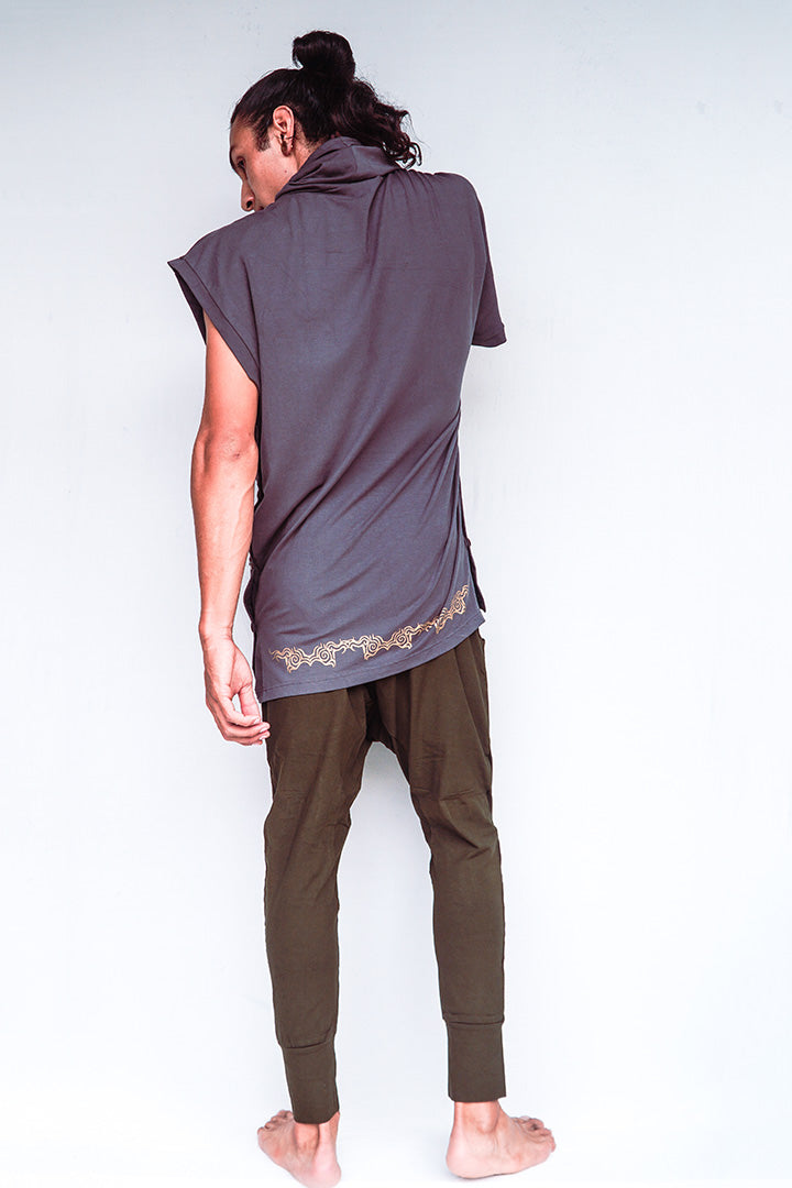 Tao Asymmetrical Top with Gold Print - Chameleon Charcoal