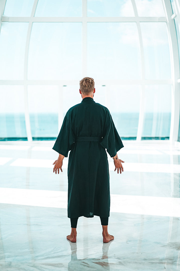 Viking Linen Robe - Deep Black