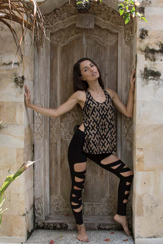 Yoga Flow Tank Top Bamboo - Printed Deep Black