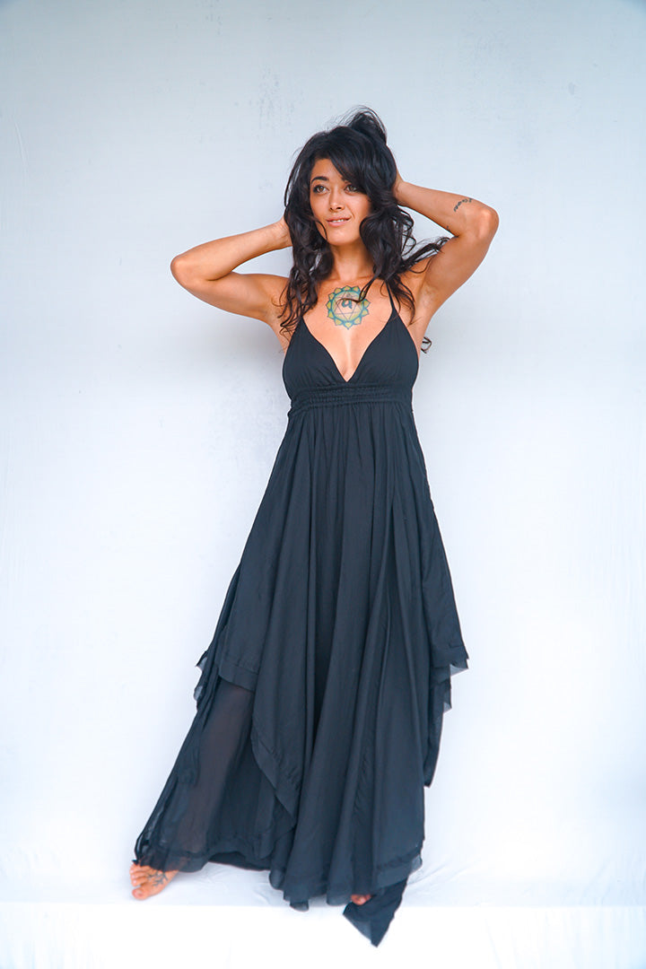 Desert Muse Linen Dress - Deep Black