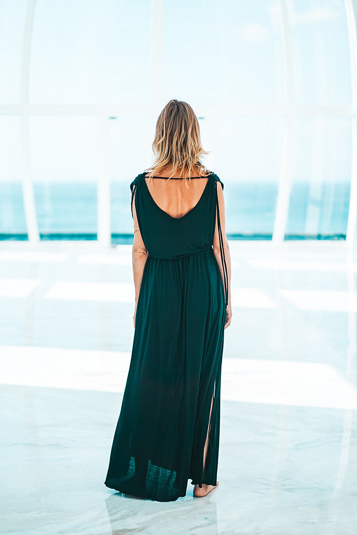 Greek Goddess Pure Bamboo Dress Deep Black